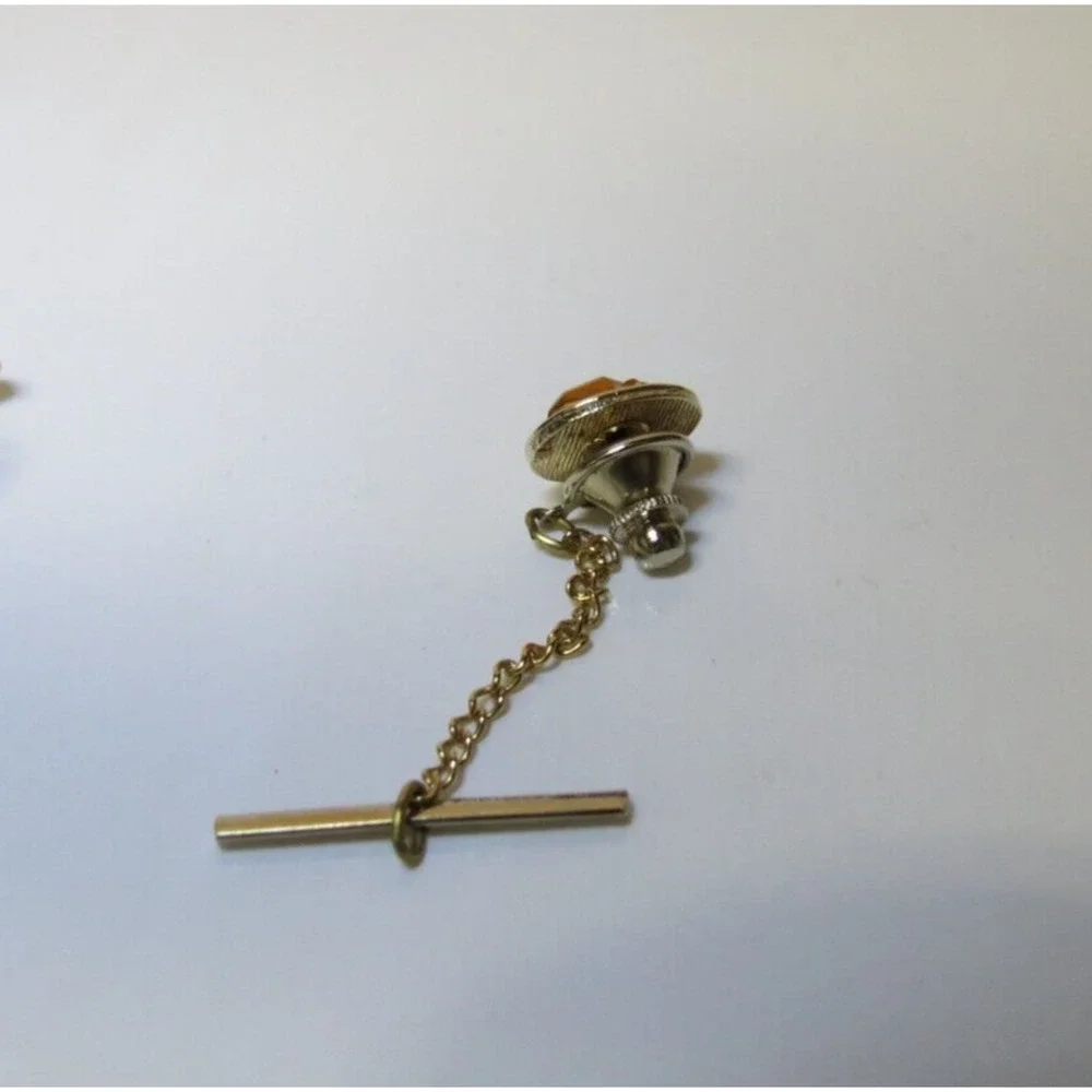 Tivoli Faux Amber Gold Tone Cufflinks & Tie Pin Chain Set